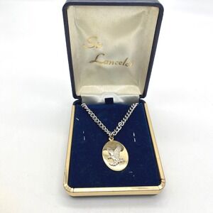 Sir Lancelot Vintage Two Tone Eagle Anchor Oval Pendant Silver Curb Link Chain